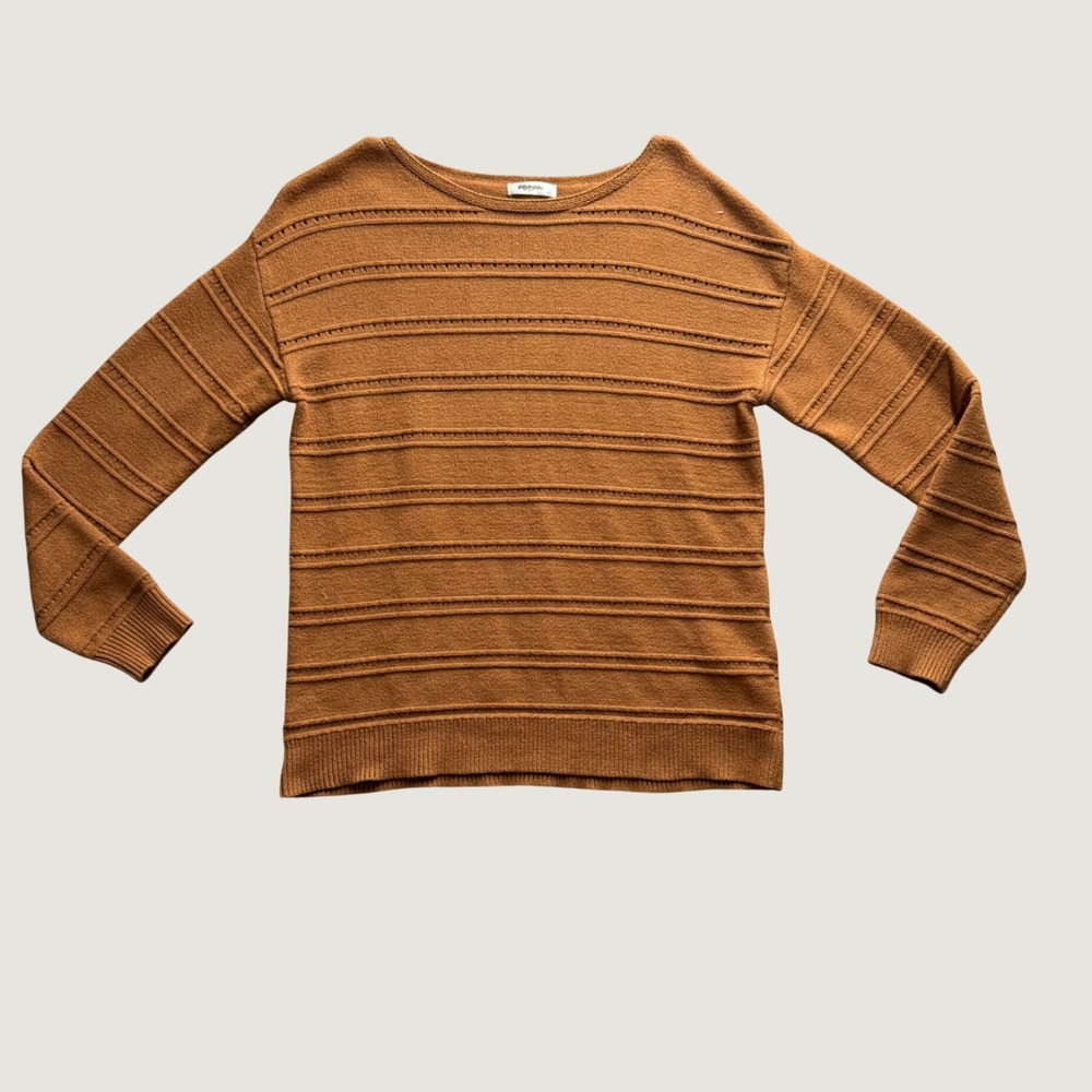 Zeagoo Sweater Size M Pointelle Stripe Knit Relaxed Fit Brown Camel Top